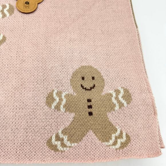 Baby Blanket Made In India Pink & Brown Gingerbread Men Christmas Holiday NEW - Picture 5 of 5